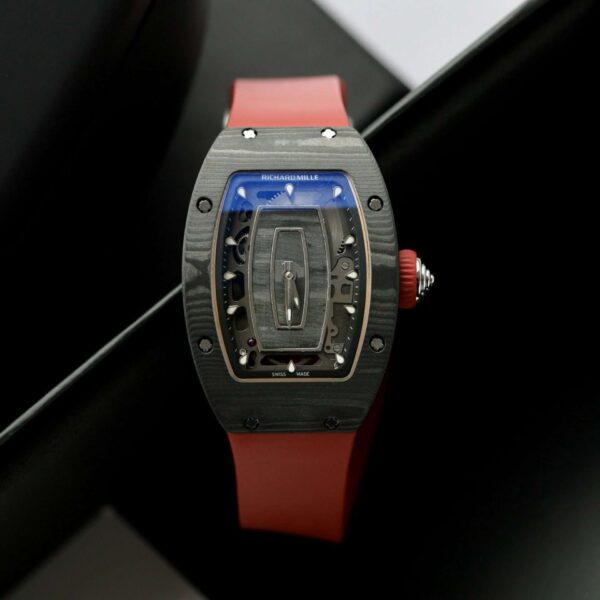 Richard Mille Replica 1:1 Watch RM07 Carbon Black Red Rubber Strap 36mm