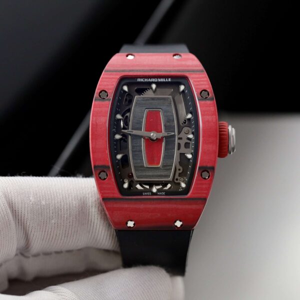 Richard Mille Rep 1:1 Watch RM07 Carbon Red Black Rubber Strap 36mm